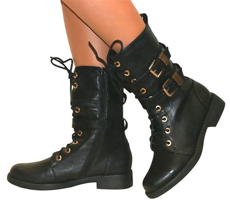 Womens Ladies Military Boots Army Combat Ankle Lace Up Flat Biker Zip