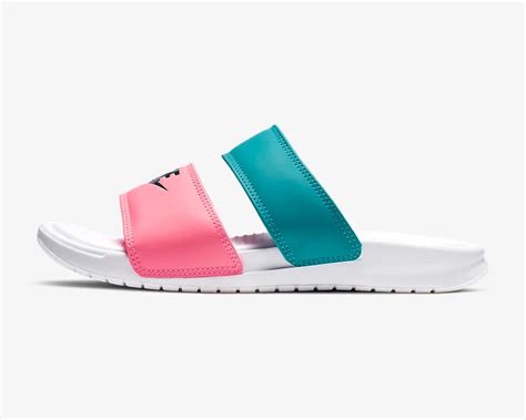 Womens Nike Benassi Duo Ultra Slide White Blue Pink Womens Shoes 819717 105 Sepcleat