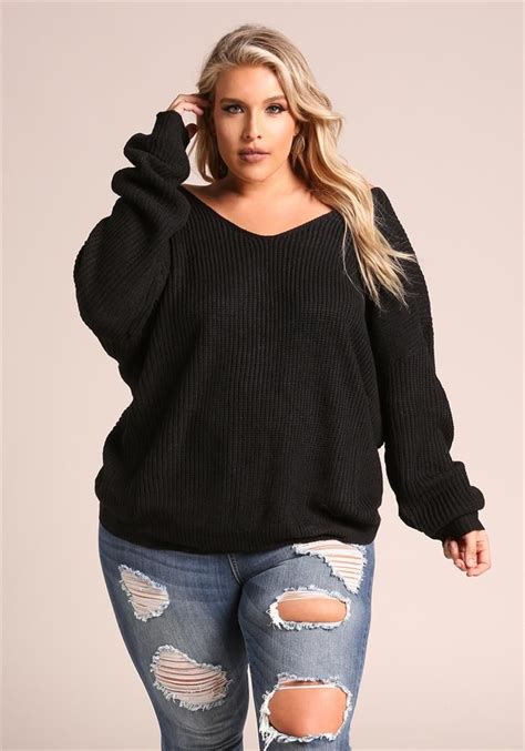 Plus Size Clothing Plus Size Twisted Low Back Knit Sweater Debshops Casual Plus Size