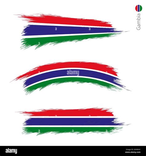 Set Of Grunge Textured Flag Of Gambia Three Versions Of National