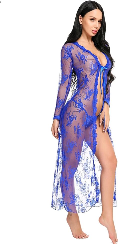 lingerie for women sexy long lace dress sheer gown see through kimono robe clothing