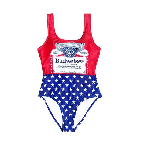 Budweiser Bottle Label And Stars Womens One Piece Swimsuit