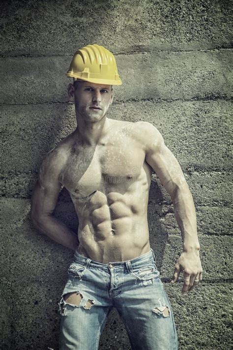 Hot Muscular Construction Worker Shirtless Stock Photo Image Of Masculine Shirtless