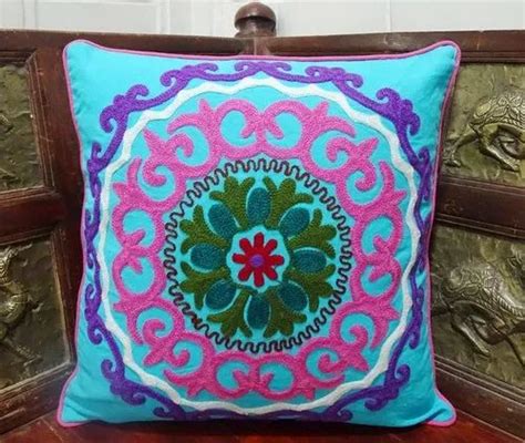 multicolor suznai emboidered cushion cover suzani embroidery cushion cover size 16x16 inch