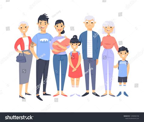 Set Different Asian Couples Families Cartoon Stock Vector Royalty Free