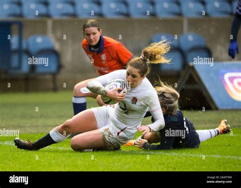 Englands Abby Dow Gets Past Scotlands Chloe Rollie To Score A Try In