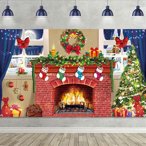 Christmas Fireplace Theme Decoration Supplies Large Fabric Red Brick