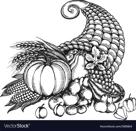 Thanksgiving Cornucopia Full Of Harvest Fruits And Vegetables In A