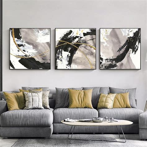 Pieces Gold Art Abstract Paintings On Canvas Set Of Wall Etsy In