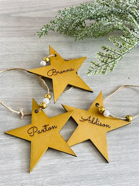 Personalized Gold Wood Star Ornaments Personalized Ornament Laser Cut