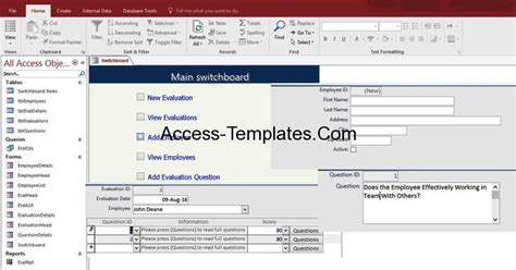This microsoft access templates consists of employee training course, employee training records, and training reports sections. Access Employee Evaluation Form for Performance Examples ...