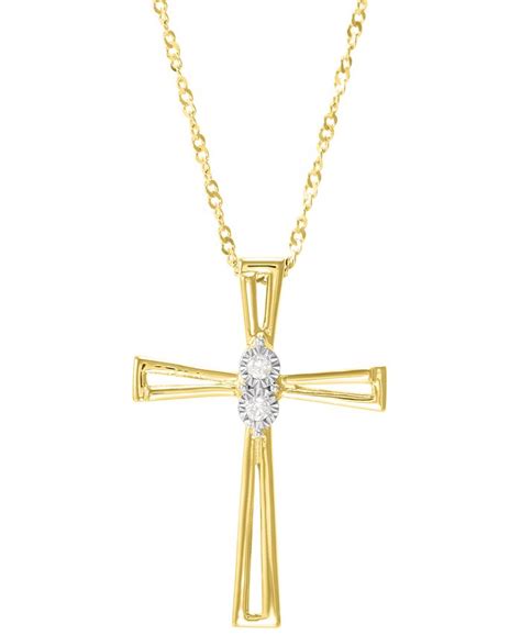 Macys Diamond Accent Double Bar Cross Pendant In Sterling Silver Or