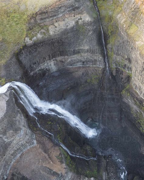 Aerial View Of Granni Waterfall Haifoss In Iceland Stock Photo