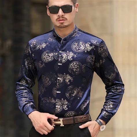 Winter Mens Shirts Luxury Mens Velvet Shirts Chinese Style Clothing