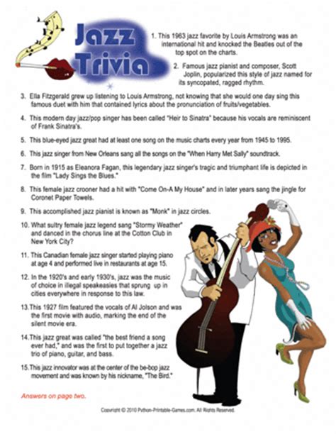 Think trivial pursuit is the only trivia game worth your time? History of Jazz Trivia - Printable Games