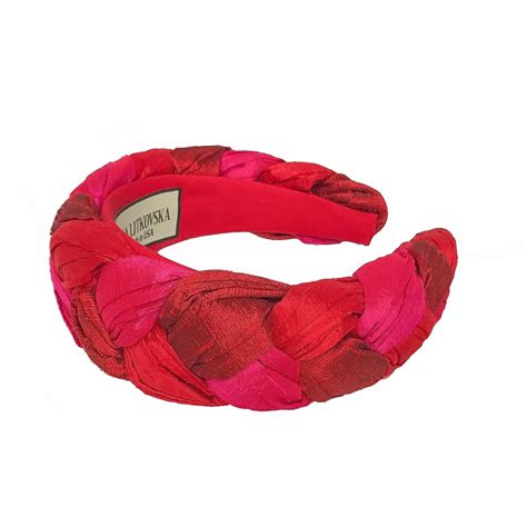 Silk Headband In Triple Red Braided Designer Headbands For Women