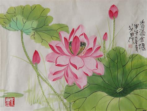 Chinese Lotus Painting 2388014 34cm X 46cm13〃 X 18〃