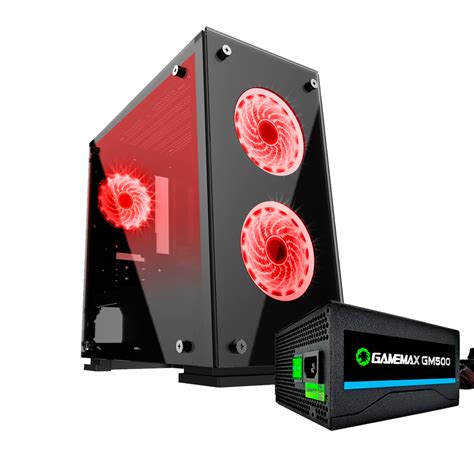 Gabinete Gamemax H605-TA + 3 Fan 32-LED Vermelho + Fonte GM500 | ChipArt