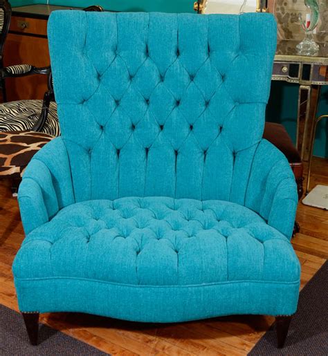 Dolonm accent chair with ottoman set modern lounge wingback armchair with footrest single sofa reading chair with solid wood legs for bedroom living room (white). Vintage Turquoise Blue Tufted "Chair and a Half" at 1stdibs