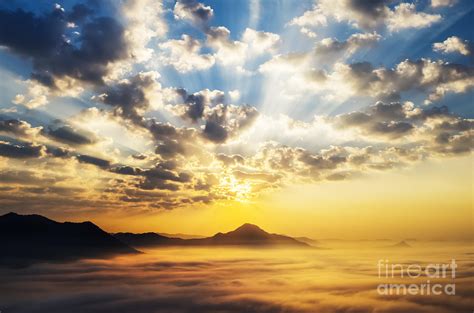 Sea Of Clouds On Sunrise With Ray Lighting Photograph By Setsiri