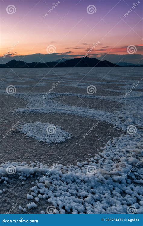 Bonneville Salt Flats At Sunset Outside Salt Lake City Utah Stock