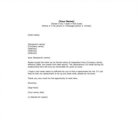1 Week Resignation Letter Template 1 Ways On How To Get The Most From