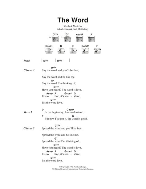 The Word Sheet Music The Beatles Guitar Chordslyrics