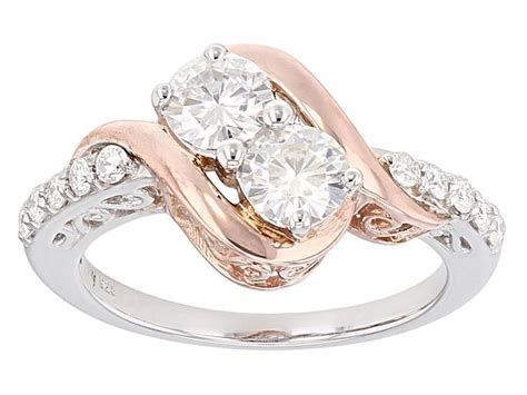 Pre Owned Moissanite Ring Platineve And 14k Rose Gold Over Silver 1