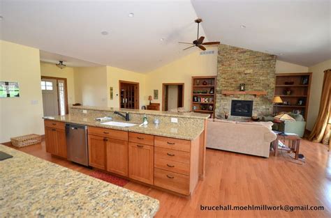 The countertops are glossy gray quartz. Kraftmaid Melrose Quartersawn Oak Fawn Kitchen 03-2012 ...