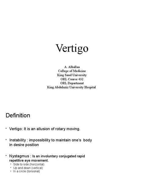 Dizziness Vertigo Pdf Vertigo Neurological Disorders