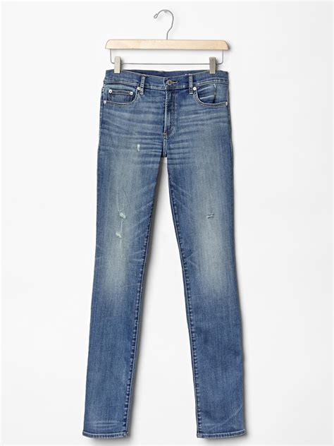 Gap 1969 Destructed Resolution Slim Straight Jeans In Blue Vintage