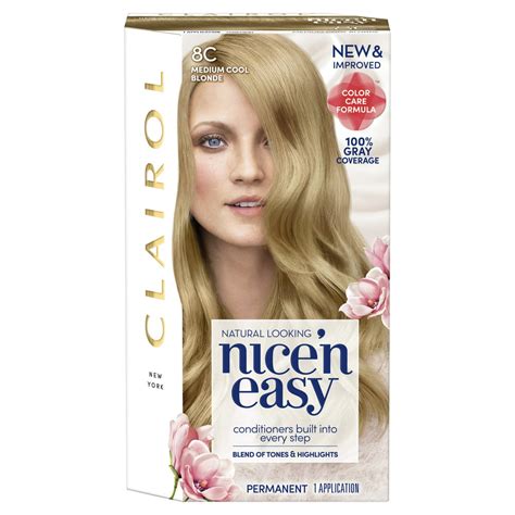 Clairol Nicen Easy Permanent Hair Color Crème 8c Medium Cool Blonde 1 Application Walmart