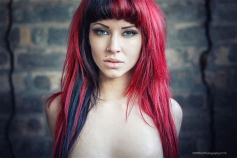 Wallpaper Women Redhead Model Dyed Hair Long Hair Blue Eyes Black Hair Piercing Emma
