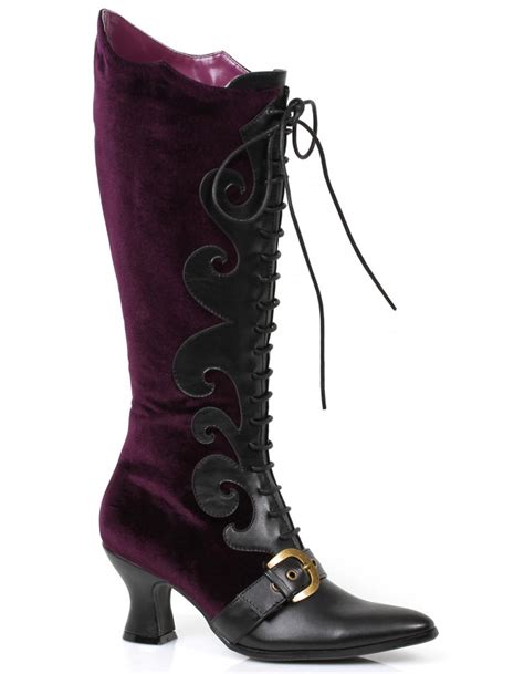 Fain Purple Velvet Witches Boot With 25 Inch Heel Gothic Boots