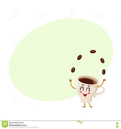Funny Energetic Espresso Cup Character Juggling Coffee Beans Stock