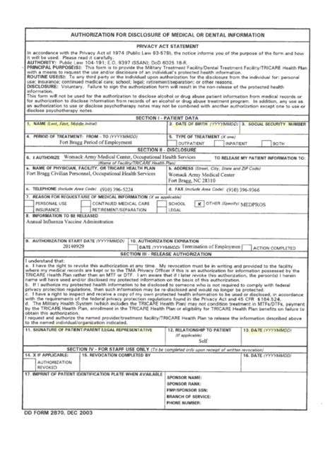 Download Dd Form 2870 Authorization For Disclosure Of Medical Or