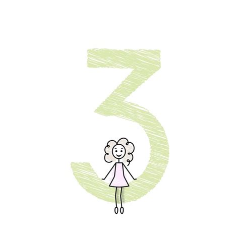 Petite Fille Avec Grand Vert Numéro Trois Simple Illustration