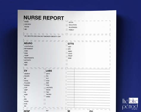 Nursing Report Sheet Single Page Telemetry Etsy India