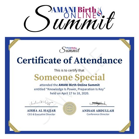 Certificate Of Attendance Amani Birth Online