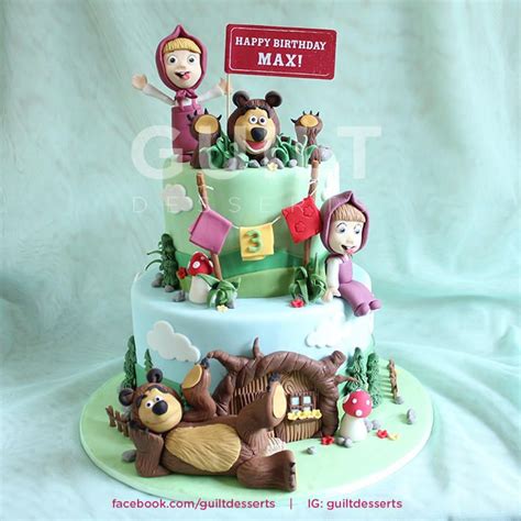 Masha And The Bear Cake By Guilt Desserts Bear Birthday Party Bear Party Fondant Cakes