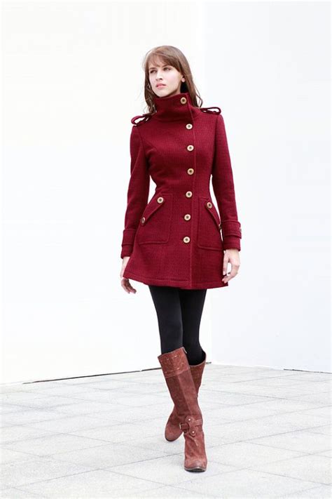 Best selection of women overcoats long plus size camel coat wool winter coat knee length brown black in korean urban warm. Wine Red Cashmere Coat Fitted Military Style Wool Winter ...