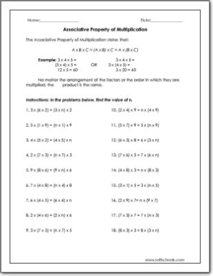 Properties Of Multiplication Worksheet For Grade Multiplication