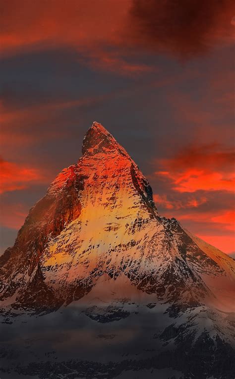 Download Wallpaper 950x1534 Matterhorn Sunset Clouds Mountains