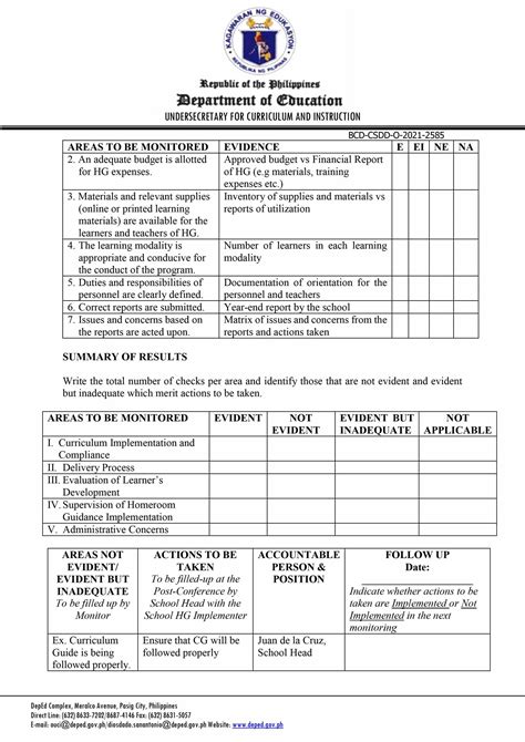 DepEd Homeroom Guidance Division Monitoring and Evaluation Tool - TeacherPH