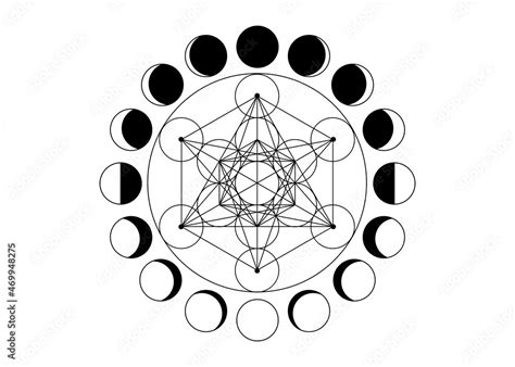 Metatrons Cube Flower Of Life Sacred Geometry Moon Phases Geometric