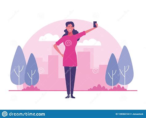 Young woman taking selfie stock vector. Illustration of color - 128366144