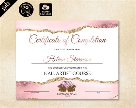 Nail Technician Certificate Certificate Of Completion Etsy
