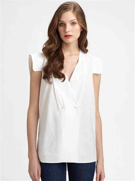 Maybe you would like to learn more about one of these? Lyst - Alexander McQueen Poplin V Neck Cap Sleeve Shirt in ...