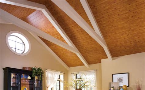 This tongue and groove wood option is great for covering plain drywall or attaching the ceiling right to exposed joists. Laminate Wood Ceilings | Armstrong WoodHaven
