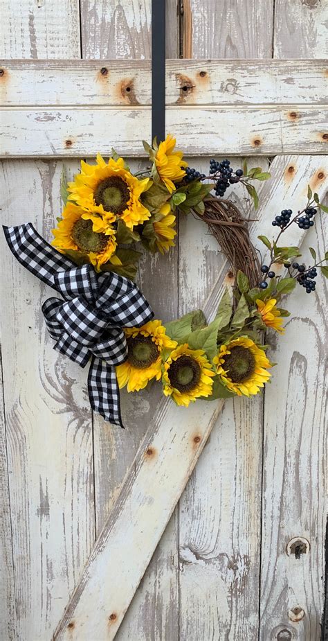 Sunflower Wreath For Front Door With Seasonal Berries And Etsy